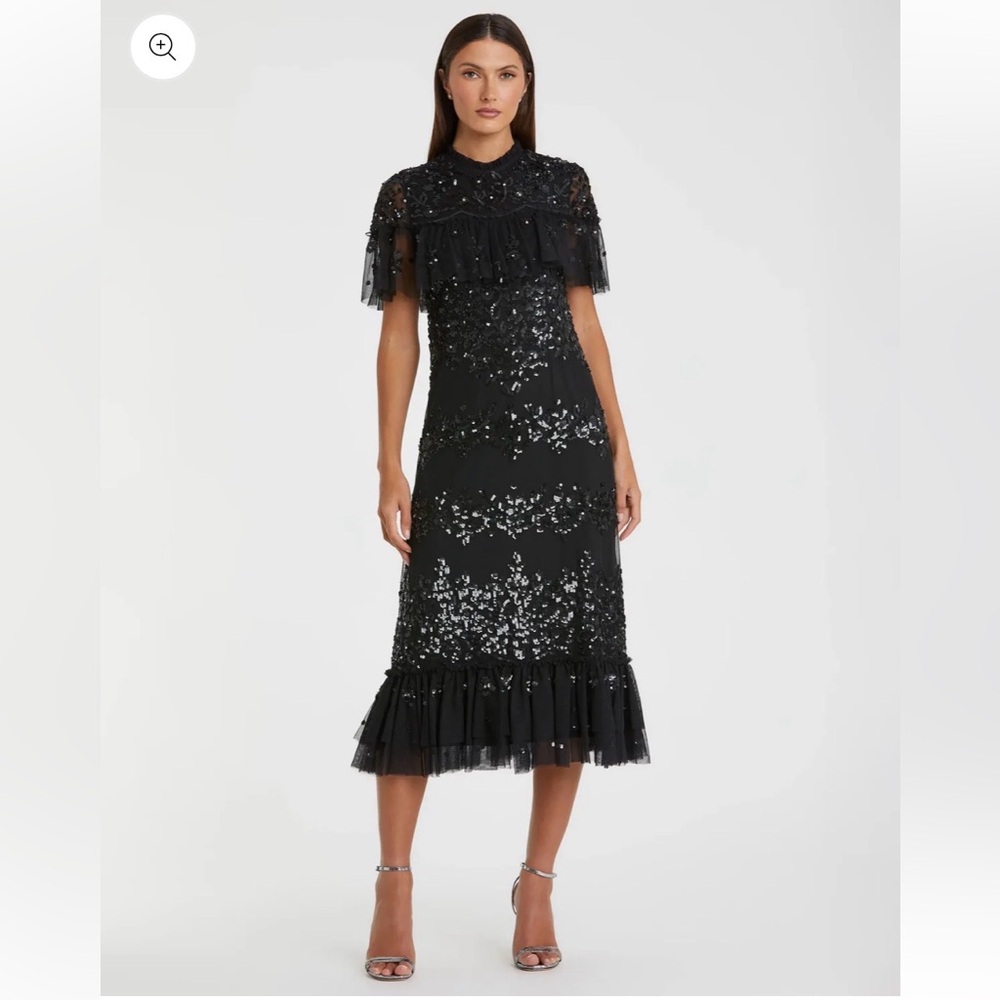 Mac Duggal Sequined High Neck Midi Dress